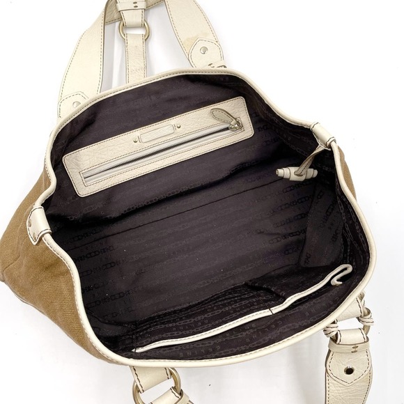 Celine Boogie Canvas Bag Olive Khaki Satchel Cream Leather Straps Medium - Picture 8 of 14